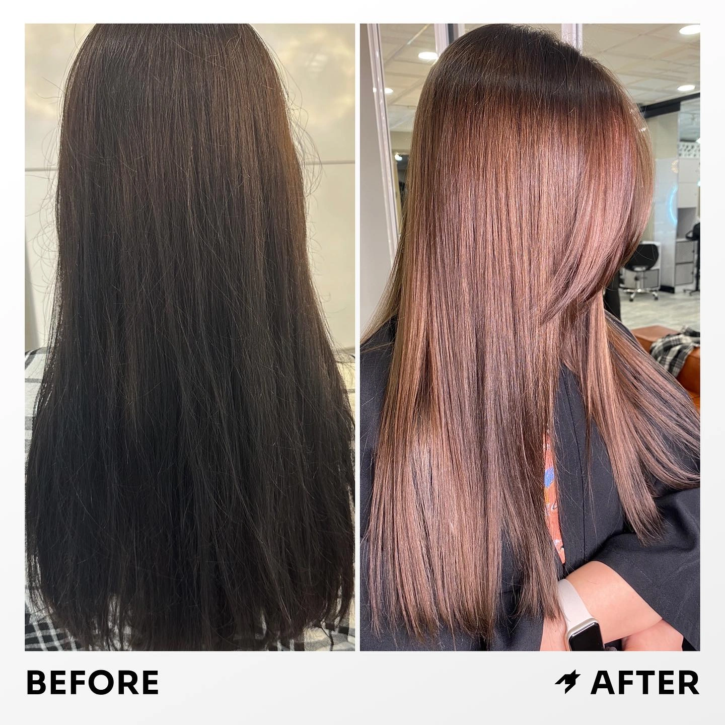 Modern Hair color transition from black for a balanced look.